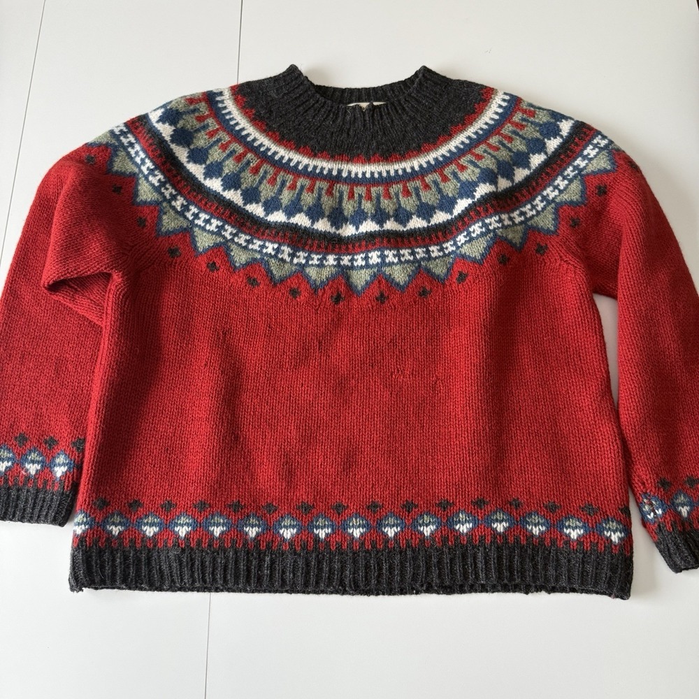 Eddie Bauer Sweater Women‎ Medium Vintage Knit Wool Patterned Pullover Crewneck